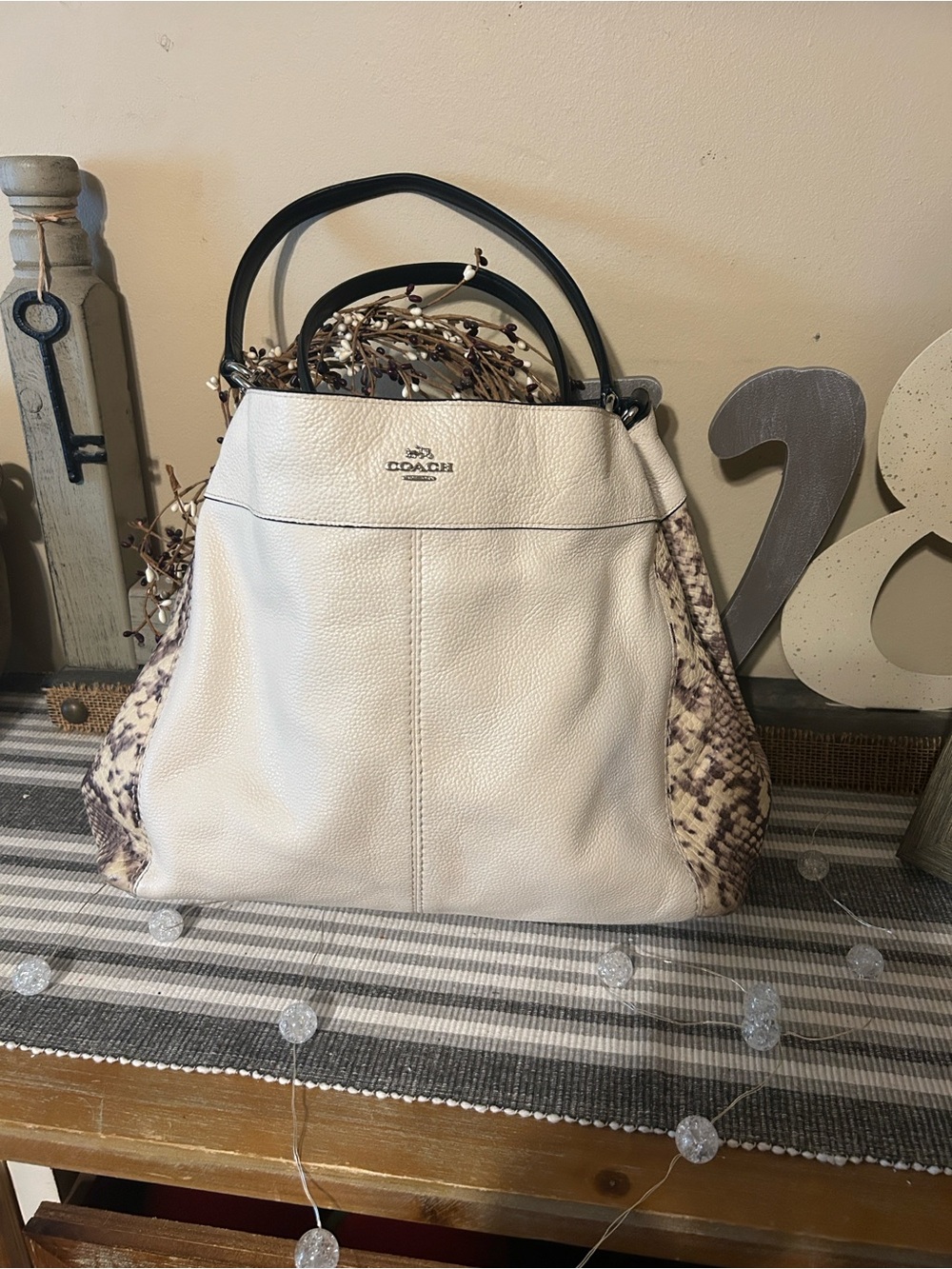 Coach Eddie Carryall F36705 Pebbled Leather Python Embossed 3-Compartment